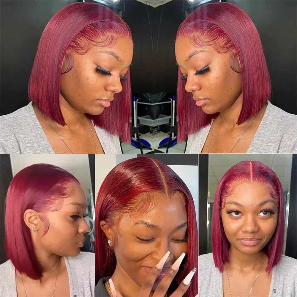 99J Burgundy Bob 13x4 Lace Front, Straight Wig