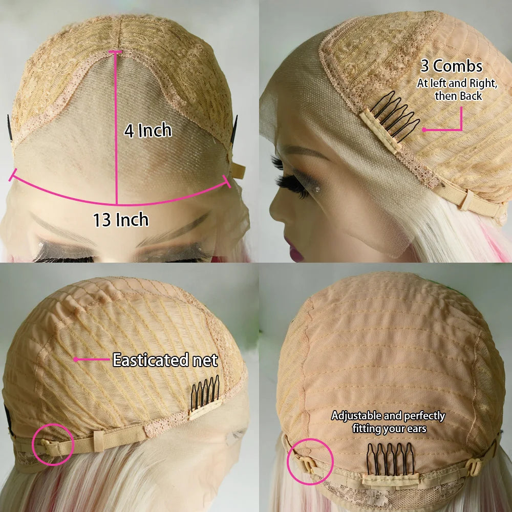 Ombre Platinum Blonde Straight Wig – Synthetic Blend with Ash Brown Roots