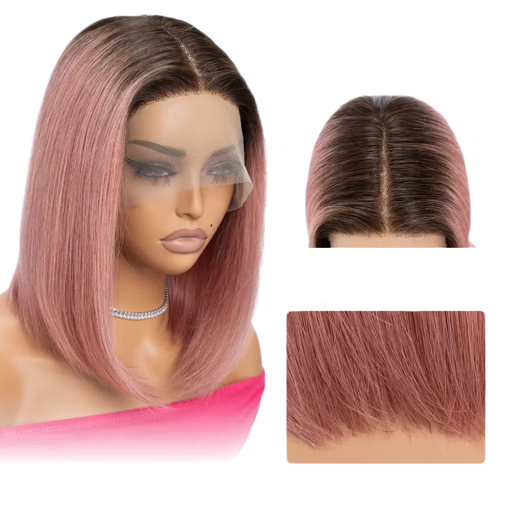 Candy | NT4-F Pink2 Ombre Straight Bob Lace Wig – 13x5x1 T-Part | 180% Density | Brazilian Remy Hair