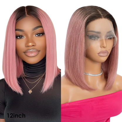 Candy | NT4-F Pink2 Ombre Straight Bob Lace Wig – 13x5x1 T-Part | 180% Density | Brazilian Remy Hair