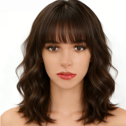 Pixie | Brown Curly Crochet Wig with Bangs – Short | Heat Resistant Synthetic | Daily Wear