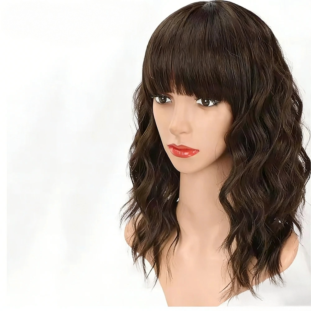 Pixie | Brown Curly Crochet Wig with Bangs – Short | Heat Resistant Synthetic | Daily Wear