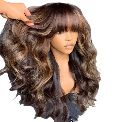 Maple | P4-30-27 Highlight Ombre Body Wave Wig with Bangs – Glueless | 180% Density | Peruvian Remy Hair | 12–26 Inch