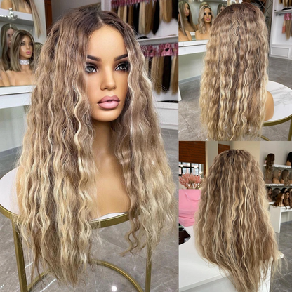 Dune | Ombre Ash Blonde Deep Wave Lace Front Wig – 13x4 / 13x6 HD Transparent Lace | 190–210% Density | Brazilian Remy Hair | 20–32 Inch