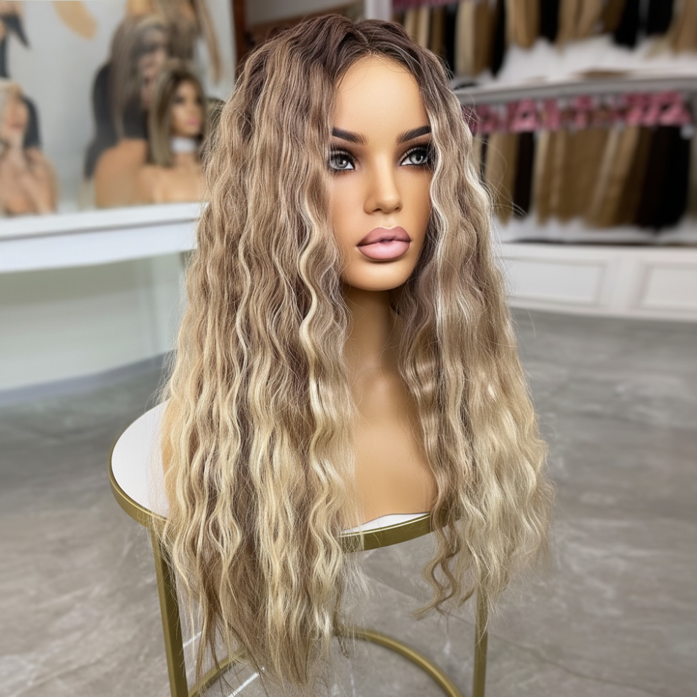 Dune | Ombre Ash Blonde Deep Wave Lace Front Wig – 13x4 / 13x6 HD Transparent Lace | 190–210% Density | Brazilian Remy Hair | 20–32 Inch