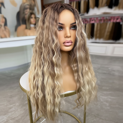 Dune | Ombre Ash Blonde Deep Wave Lace Front Wig – 13x4 / 13x6 HD Transparent Lace | 190–210% Density | Brazilian Remy Hair | 20–32 Inch