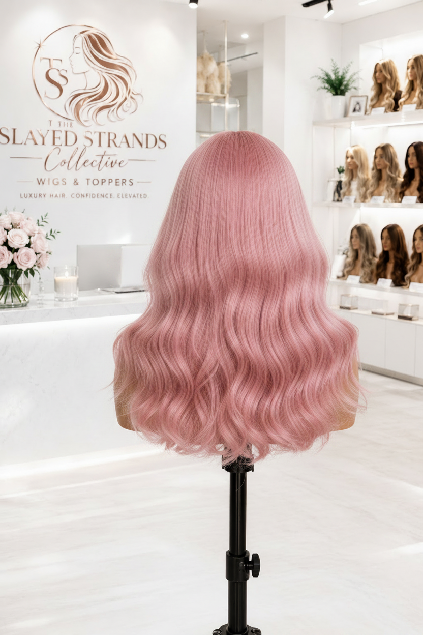 Blush | Pink Natural Wavy Lace Front Synthetic Wig – Heat Resistant | 20 Inch | Cosplay & Everyday Wear
