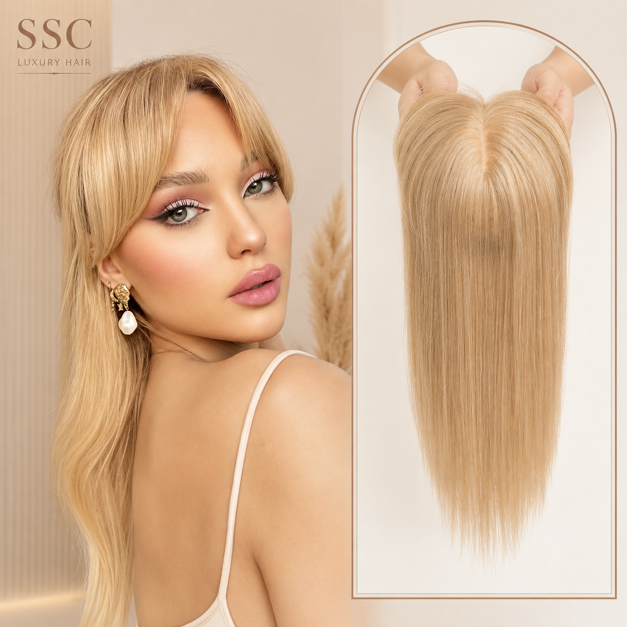 Straight Remy Human Hair Topper with Bangs – Silk Base, Multi-Shade