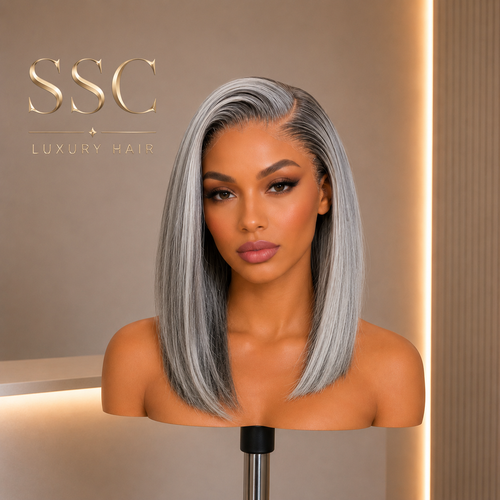13x4 Lace Front Wig | Bone Straight Grey Brazilian Remy Human Hair