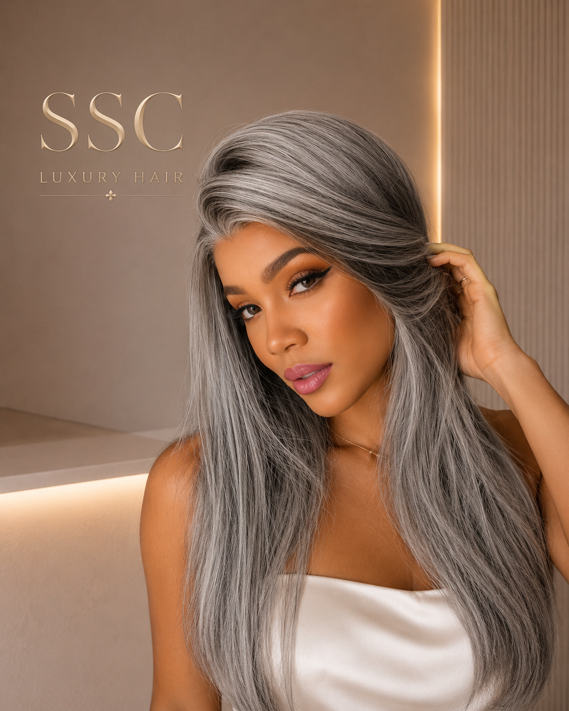 13x4 Lace Front Wig | Bone Straight Grey Brazilian Remy Human Hair