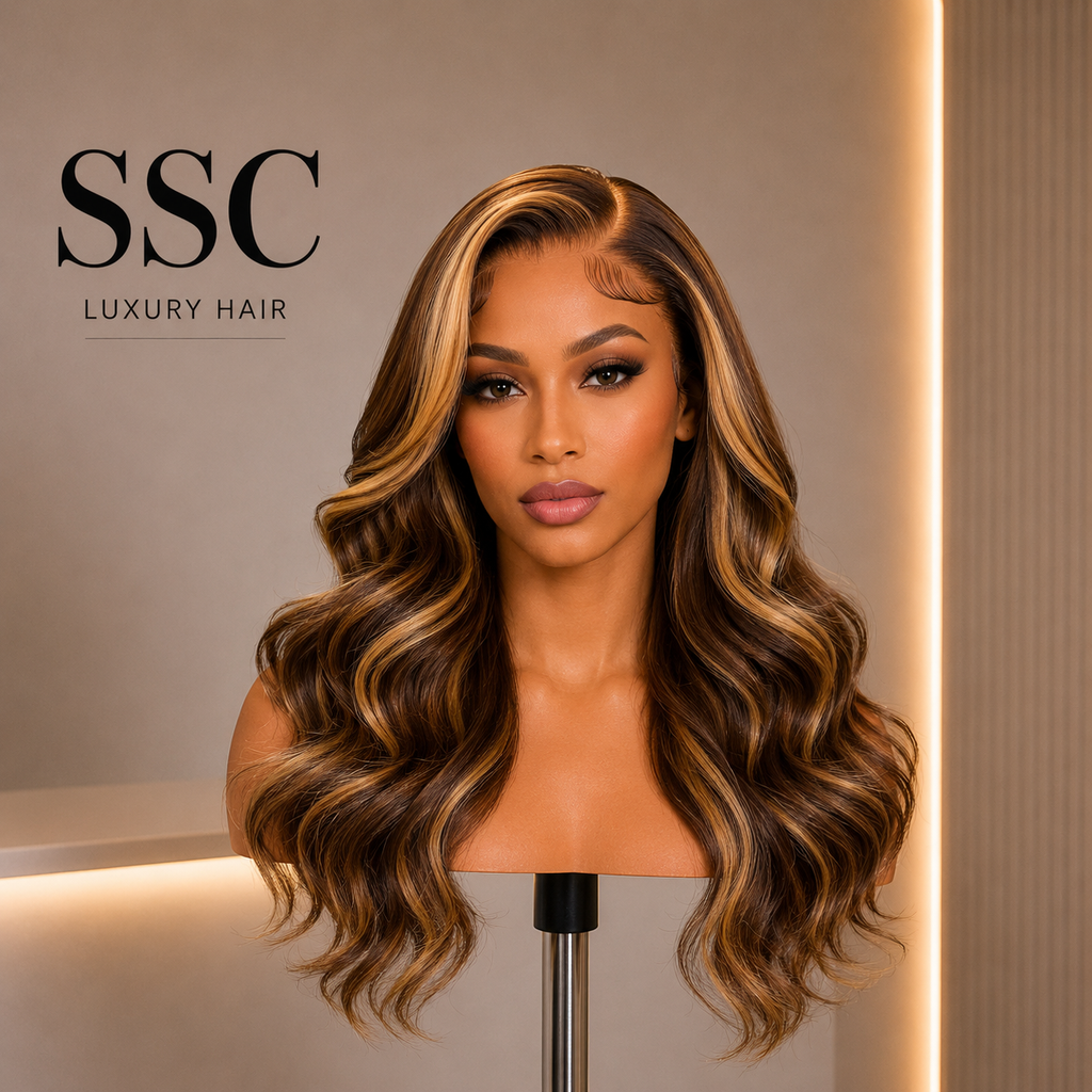 4/27 Honey Blonde Highlight Ombre Body Wave Glueless Lace Wig