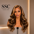 4/27 Honey Blonde Highlight Ombre Body Wave Glueless Lace Wig