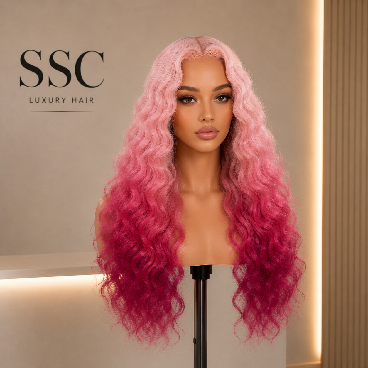 Gradient Pink Curly Lace Front Wig – 200% Density | 13x4 HD Transparent Lace | Glueless