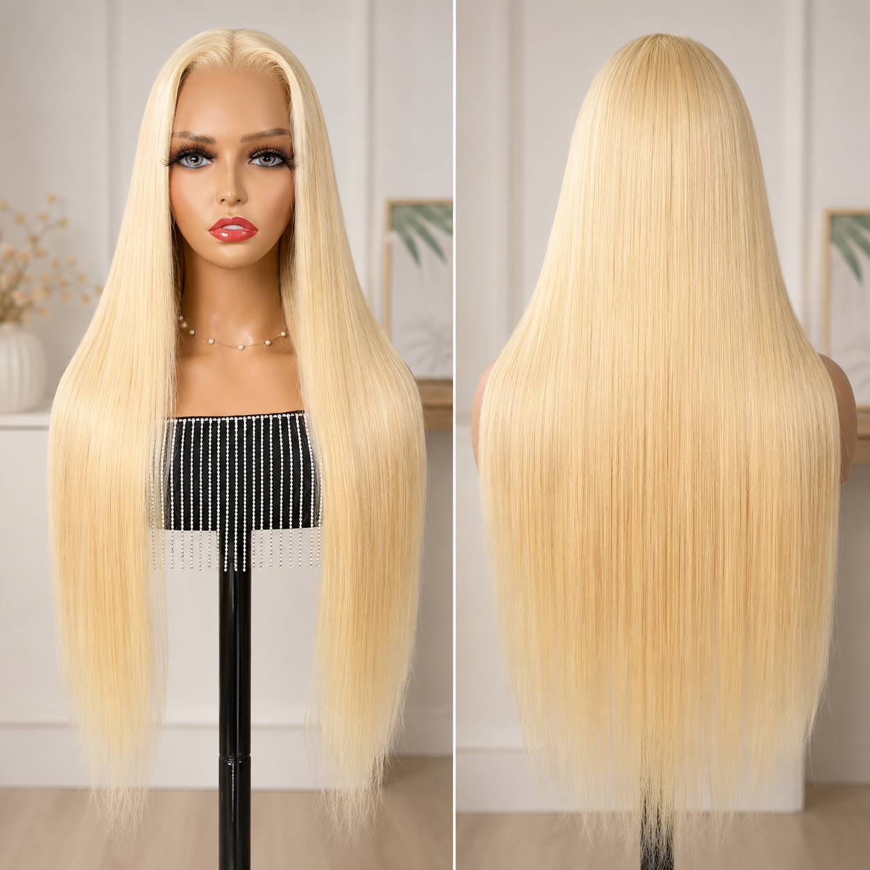613 Blonde 360 Full Lace Wig – Bone Straight | 100% Human Hair