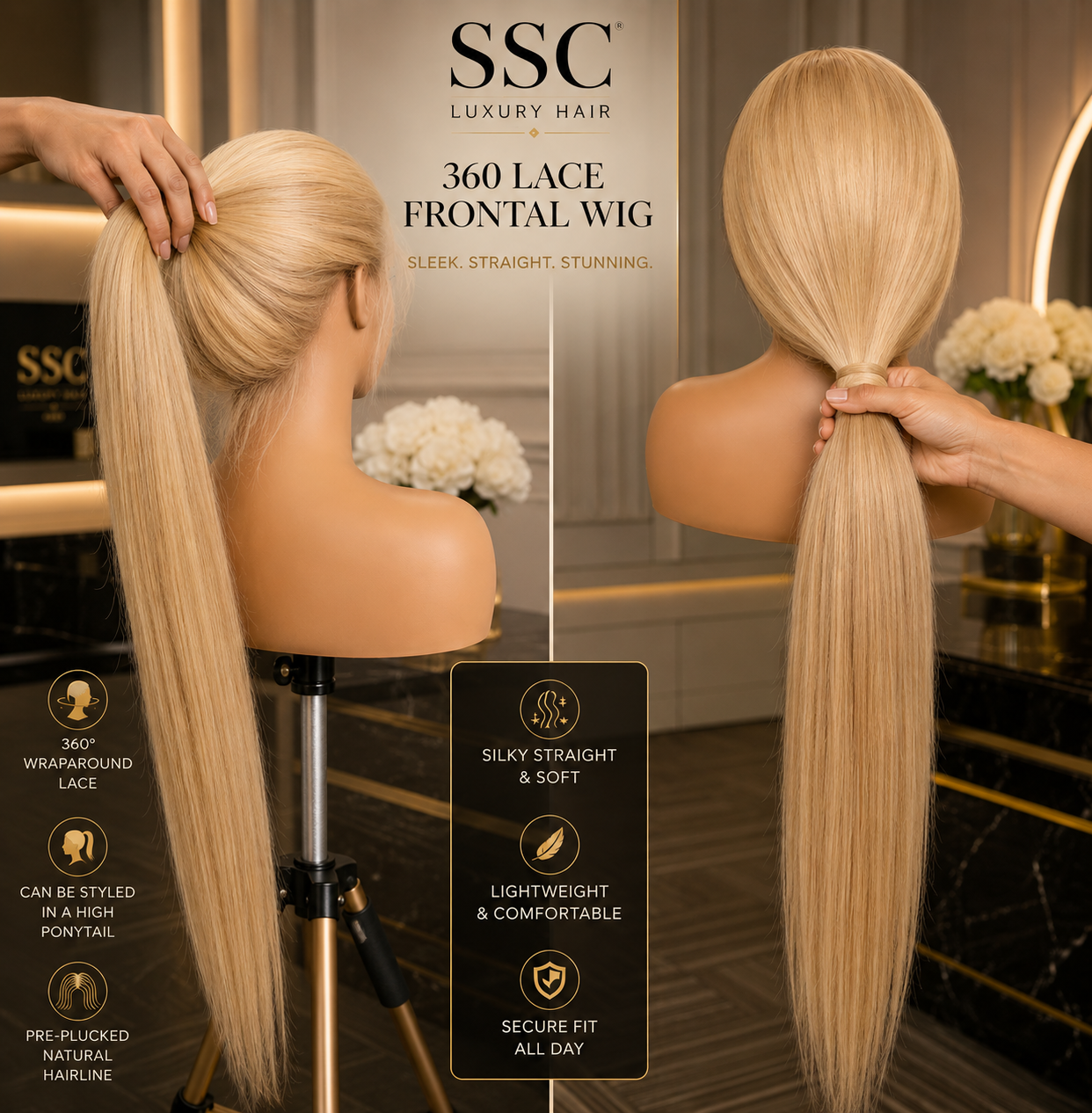 613 Honey Blonde Bone Straight 360 Lace Wig – Ponytail Capable