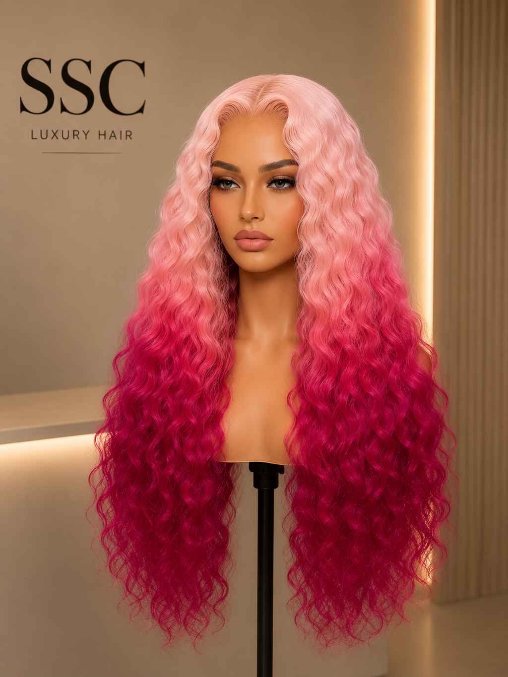 Gradient Pink Curly Lace Front Wig – 200% Density | 13x4 HD Transparent Lace | Glueless