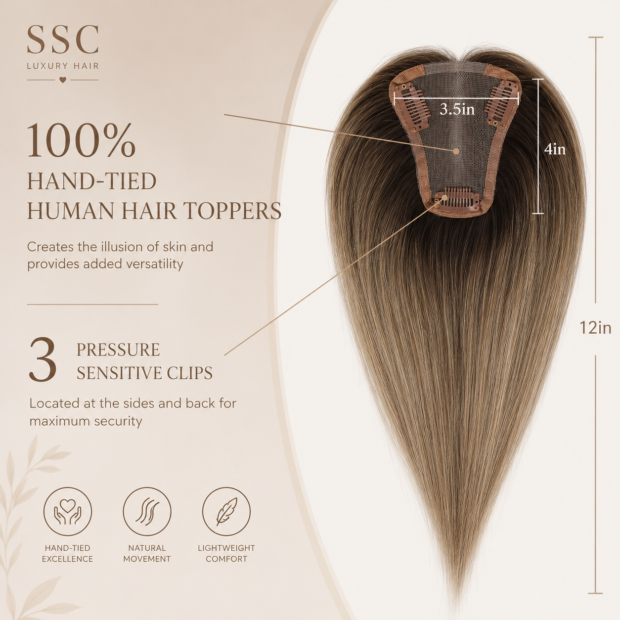 Ombre Grey Ash Blonde Remy Human Hair Topper – Silk Base 12 Inch
