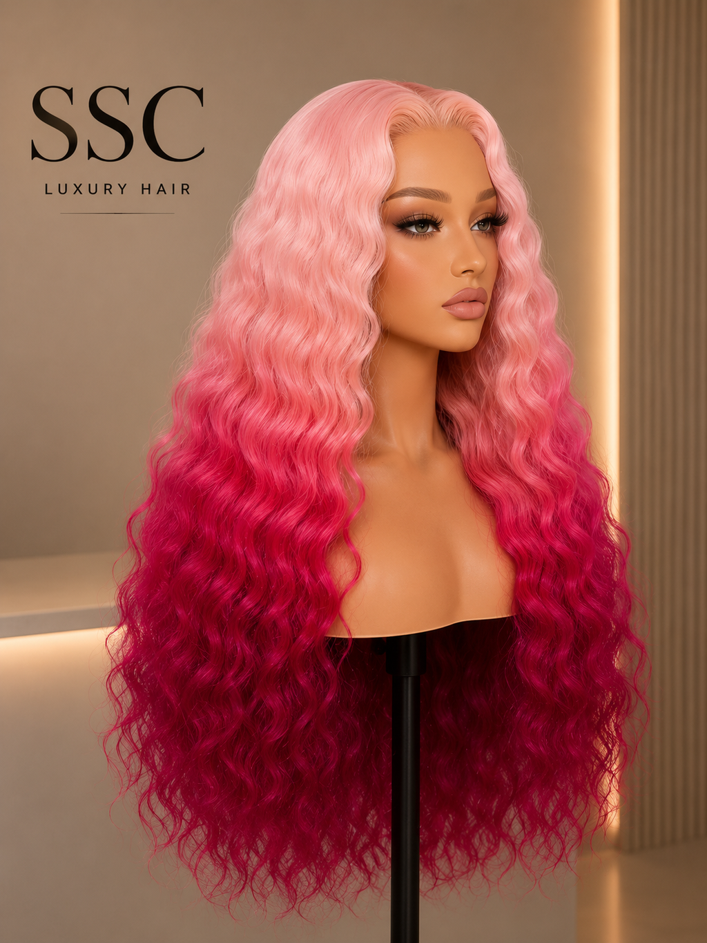Gradient Pink Curly Lace Front Wig – 200% Density | 13x4 HD Transparent Lace | Glueless