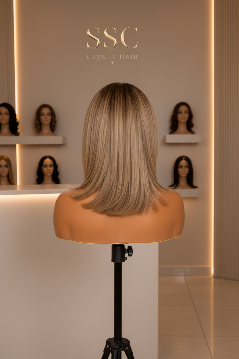 Talia | Short Human Hair Bob Wig with Bangs | Straight Ombre Brown | 12 Inch